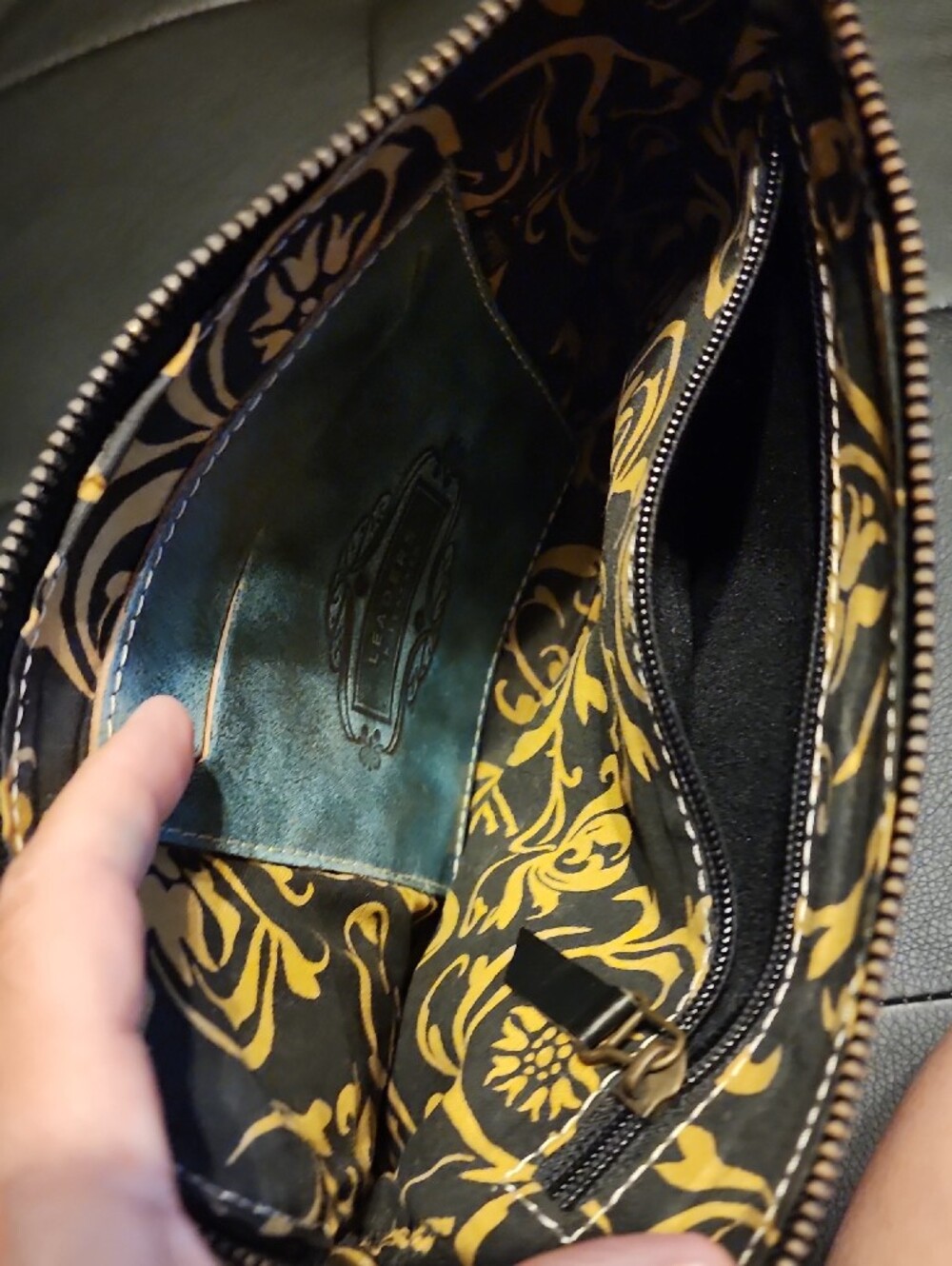 Hand-Tooled Turquoise Leather Wristlet Clutch - Picture 4 of 15